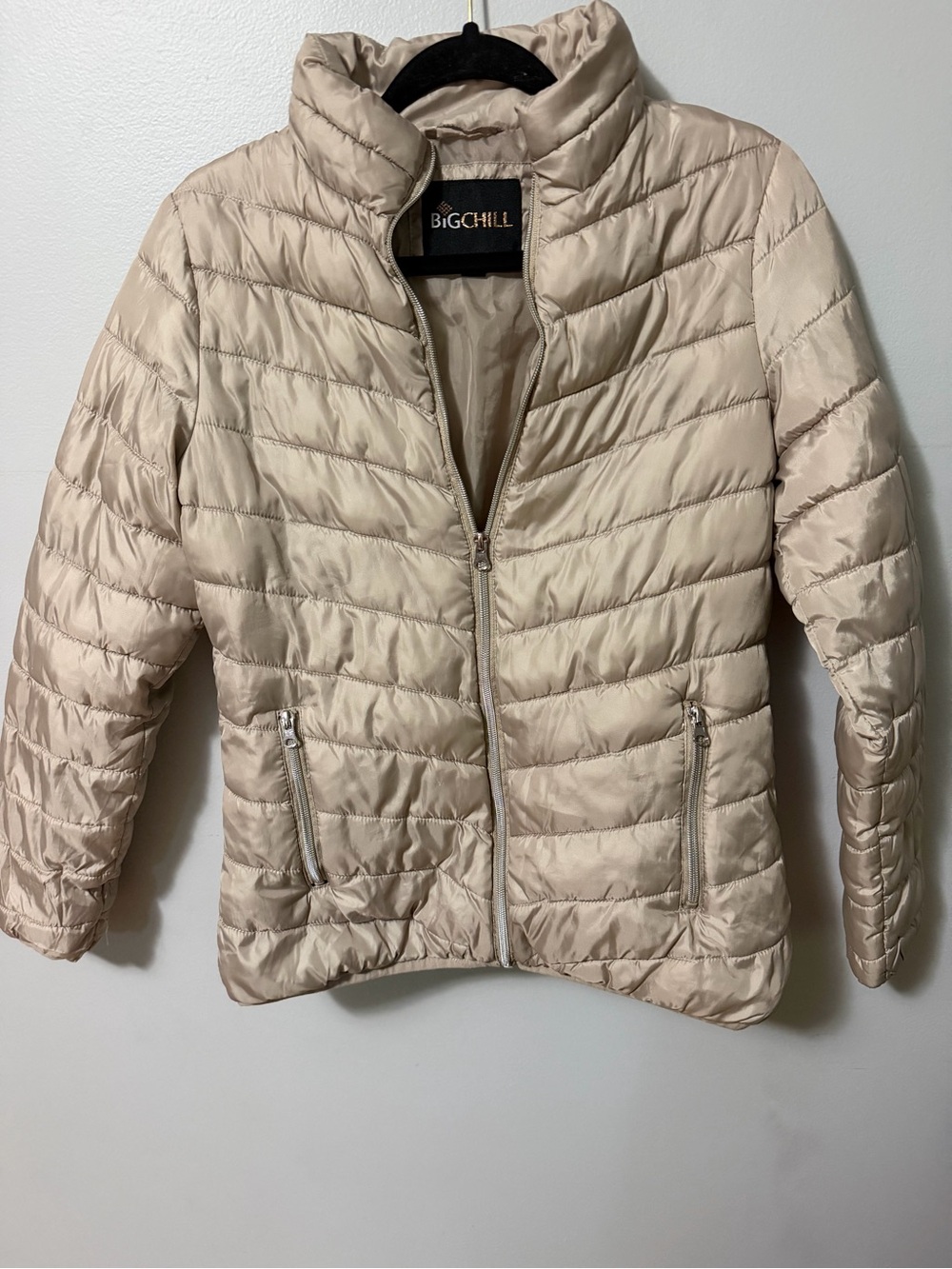 Big Chill Womens Quilted Puffer Jacket Beige Full Zip Lightweight Coat